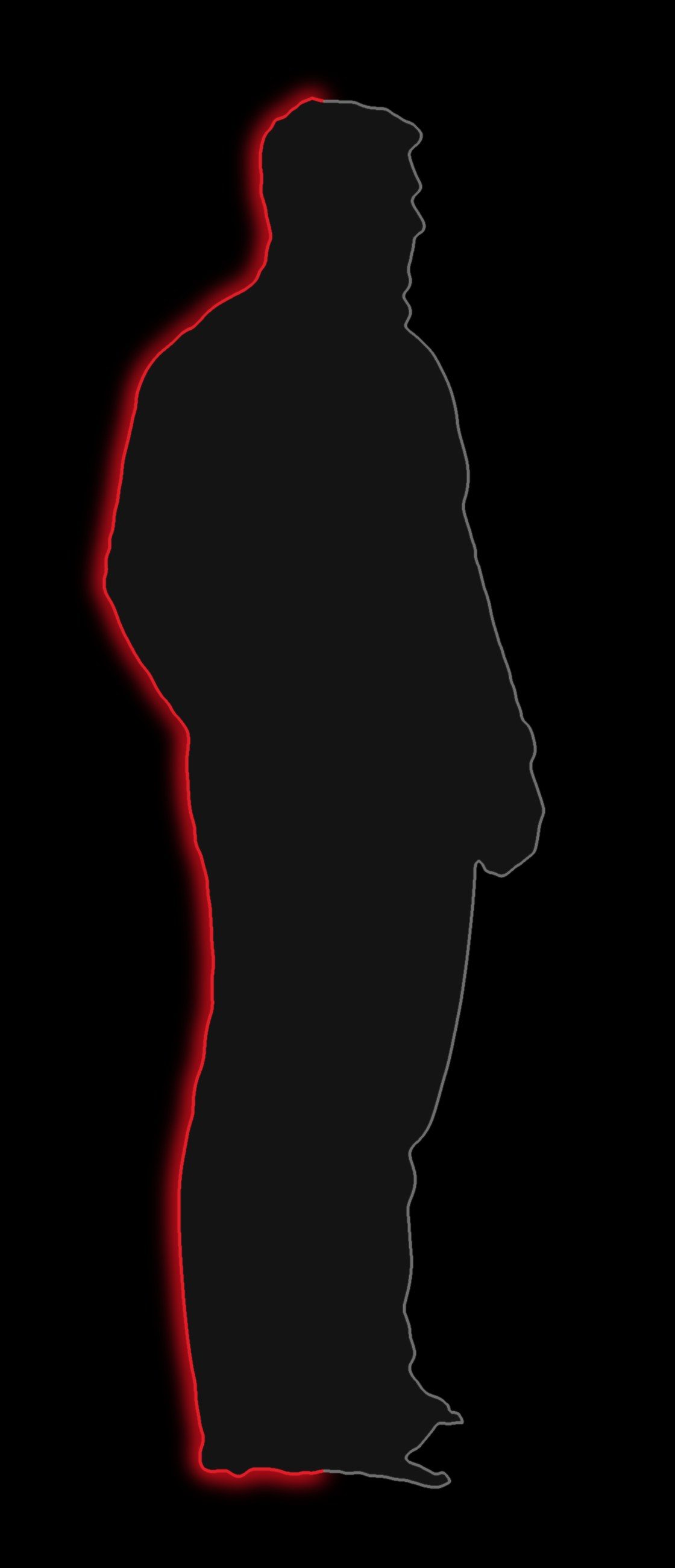 Coach, a silhouette of a broad man with his hands in his pockets